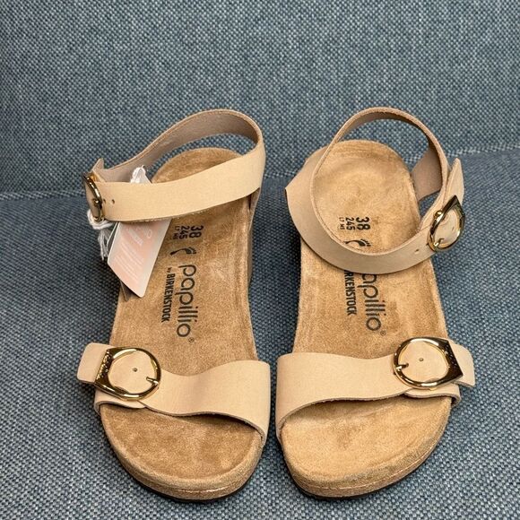 Birkenstock Women’s Papllio Soley Sandcastle Nubuck Wedge Sandals size 7 - Picture 2 of 8